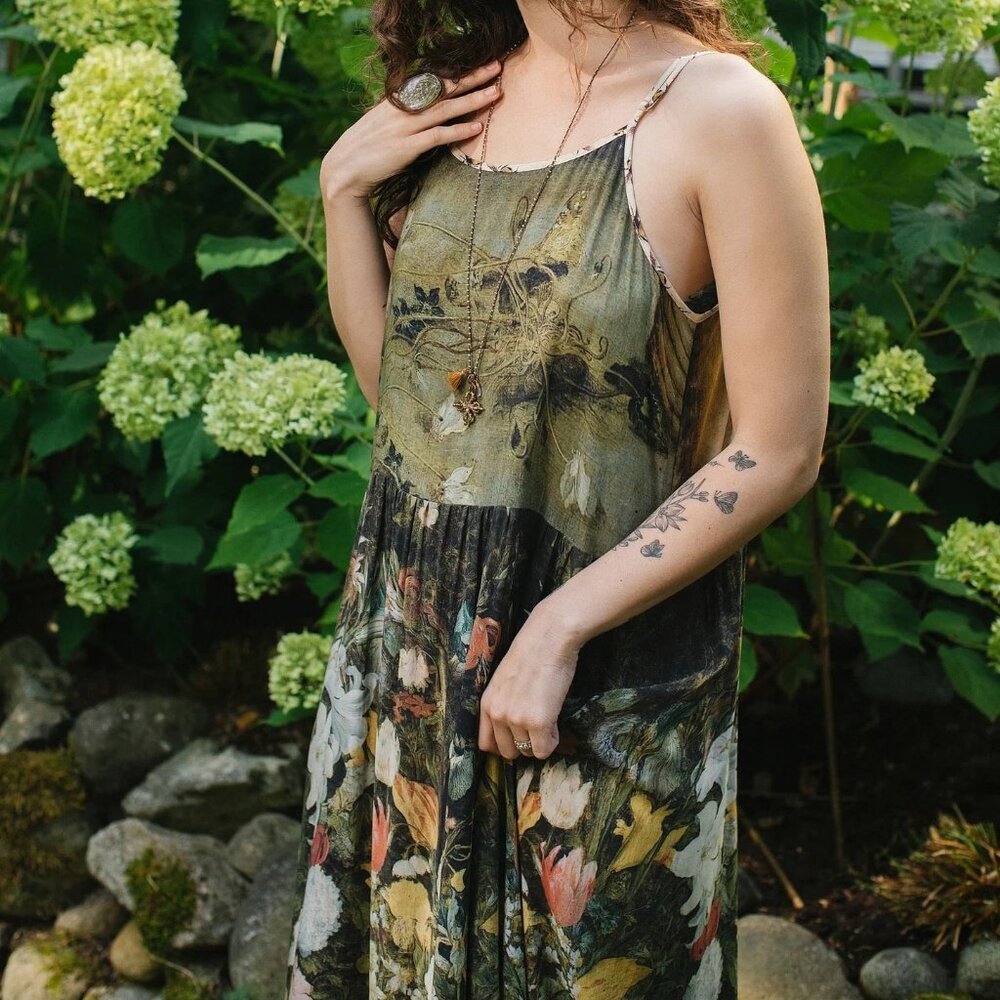 Market of Stars I Dream in Flowers Bohéme Slip Dress and Scarf Size S/M - Picture 3 of 16